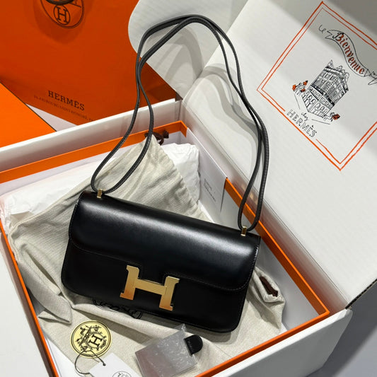 HM Constance Elan 24cm Bag Black Box Calfskin Gold Hardware
