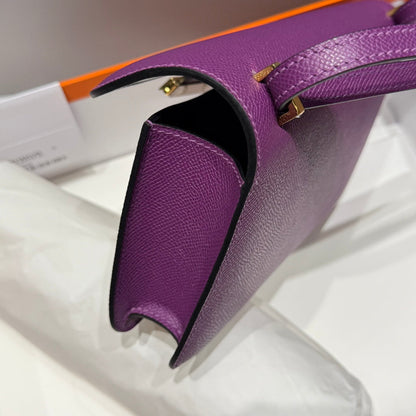 HM Constance Elan 24cm Bag Purple Epsom Leather Gold Hardware