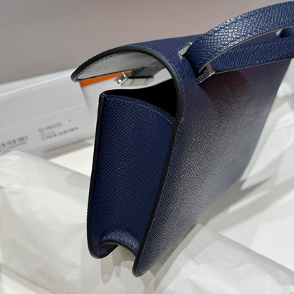 HM Constance Elan 24cm Bag Dark Blue Epsom Leather Silver Hardware
