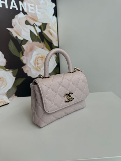 CC 24K Coco Handle Nano 14.5cm Light Pink Grained Calfskin Gold Hardware