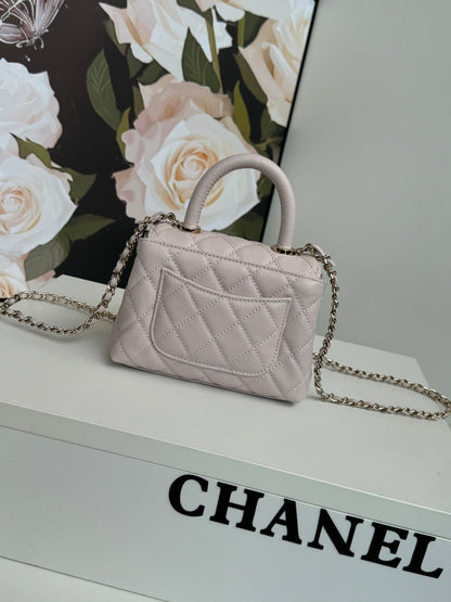 CC 24K Coco Handle Nano 14.5cm Light Pink Grained Calfskin Gold Hardware