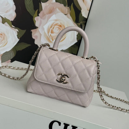 CC 24K Coco Handle Nano 14.5cm Light Pink Grained Calfskin Gold Hardware