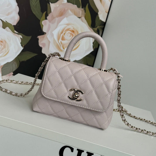 CC 24K Coco Handle Nano 14.5cm Light Pink Grained Calfskin Gold Hardware
