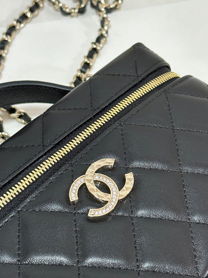 CC 25C Vanity Case 19.5cm Black Hanel Sheepskin Light Gold Hardware