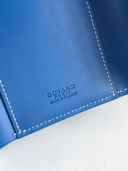 SAINT-GABRIEL WALLET 12 IN SAPPHIRE BLUE CALFSKIN AND GOYARDINE CANVAS