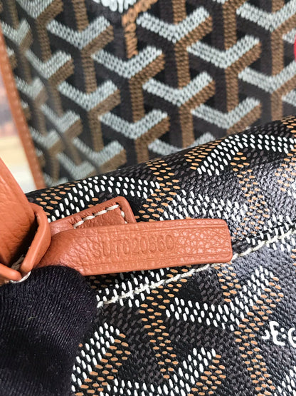 ANJOU MINI BAG 20 IN TAN CALFSKIN AND BLACK GOYARDINE CANVAS