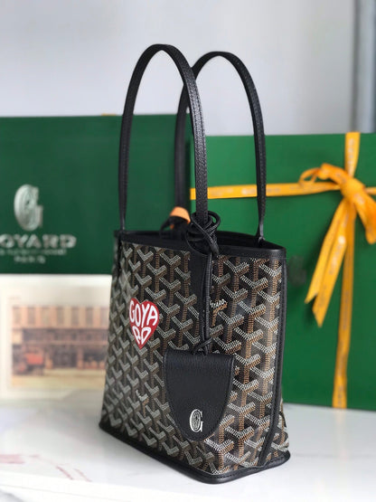 ANJOU MINI BAG 20 IN BLACK CALFSKIN AND GOYARDINE CANVAS