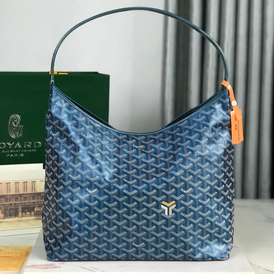 Boh¨¨me Hobo Bag 42cm Deep Blue Canvas Chevroches Calfskin
