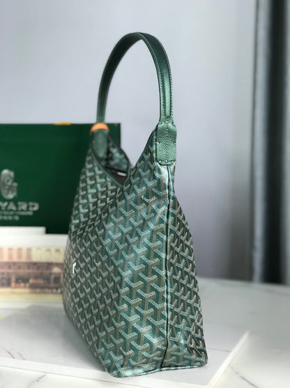 Boh¨¨me Hobo Bag 42cm Green Canvas Chevroches Calfskin