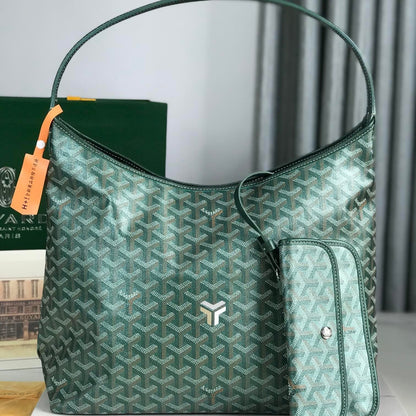 Boh¨¨me Hobo Bag 42cm Green Canvas Chevroches Calfskin