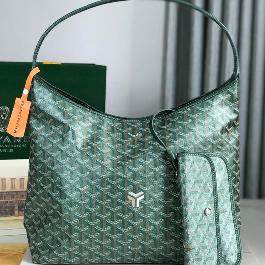 Boh¨¨me Hobo Bag 42cm Green Canvas Chevroches Calfskin