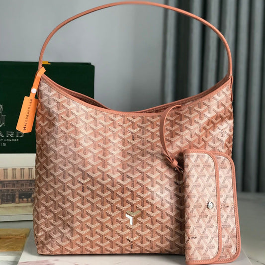 Boh¨¨me Hobo Bag 42cm Pink Canvas Chevroches Calfskin