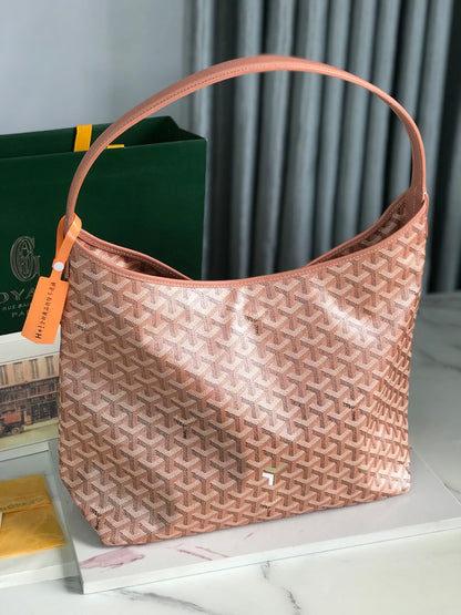 Boh¨¨me Hobo Bag 42cm Pink Canvas Chevroches Calfskin