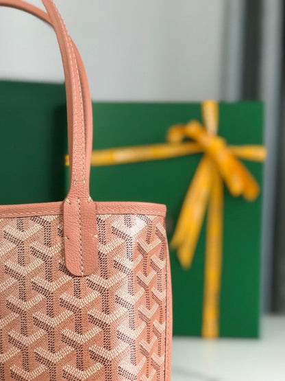 ANJOU MINI BAG 20 IN MANHATTAN PINK  CALFSKIN AND GOYARDINE CANVAS