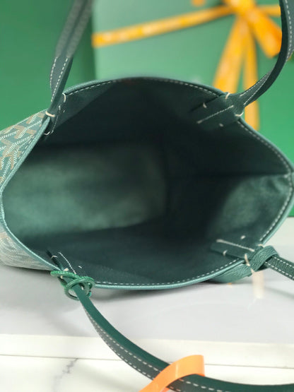 ANJOU MINI BAG 20 IN GREEN CALFSKIN AND GOYARDINE CANVAS
