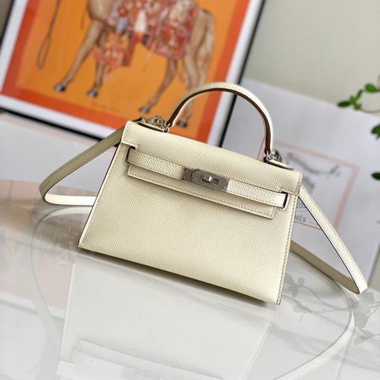 HM Mini Kelly 19cm Cream Epsom Silver Hardware