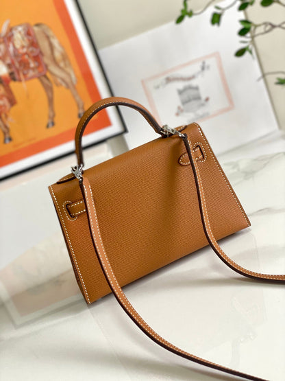 HM Mini Kelly 19cm Gold Epsom Silver Hardware