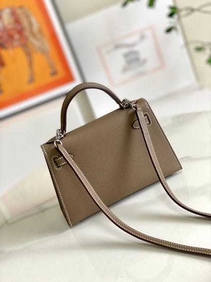 HM Mini Kelly 19cm Elephant Grey Epsom Silver Hardware
