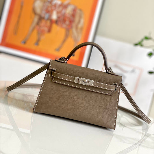 HM Mini Kelly 19cm Elephant Grey Epsom Silver Hardware
