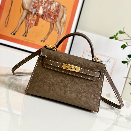 HM Mini Kelly 19cm Elephant Grey Epsom Gold Hardware
