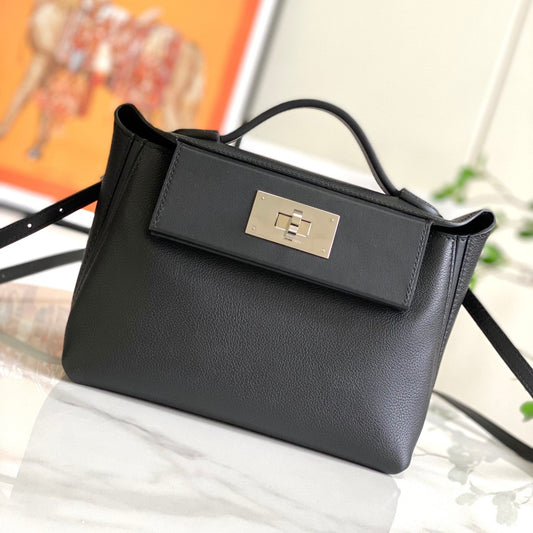 HM 24/24 Mini Bag 21cm Black Evercolor Leather Silver Hardware