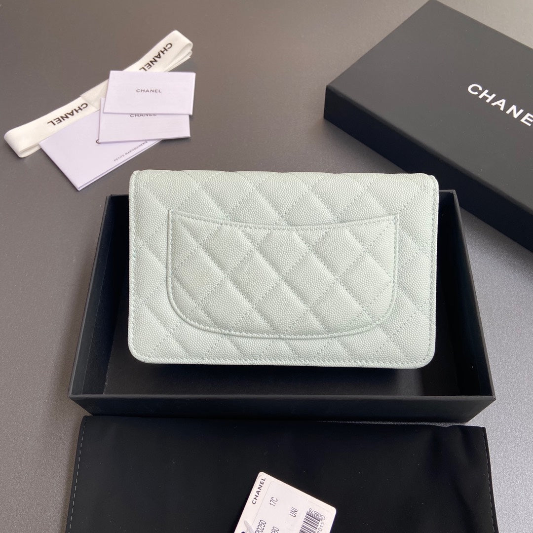 CC Woc 20cm Light Blue Grained Calfskin Silver Hardware