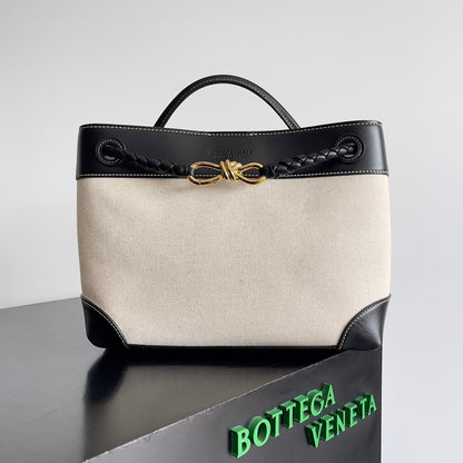 BV Medium Andiamo 32 In Beige Canvas Black Calfskin 209020