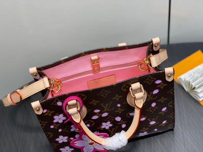 LV x TM OnTheGo PM 25cm Sakura Brown Cherry Blossom Monogram Canvas