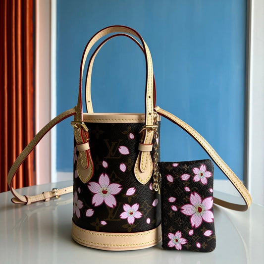 LV x TM Nano Bucket 17cm Sakura Brown Cherry Blossom Monogram Canvas