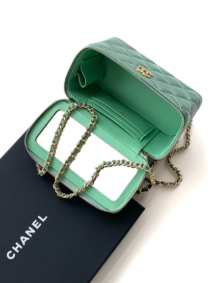 CC Vanity Case 17cm Jungle Green Leather Gold Hardware 238497