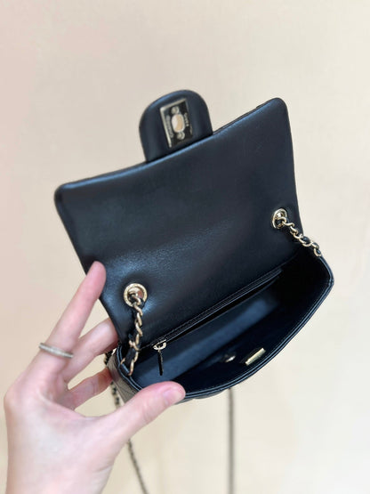 CC 24K Mini Flap Bag 18cm Black Lambskin Gold Hardware
