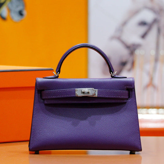 HM Mini Kelly 19cm Purple Epsom Gold Hardware