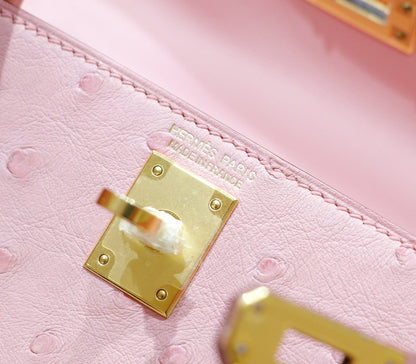 HM Mini Kelly 19cm Pink Ostrich Gold Hardware