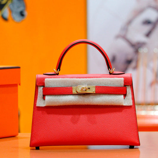 HM Mini Kelly 19cm Red Epsom Gold Hardware
