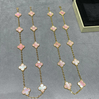 CLOVER 10 MOTIFS PINK MOP NECKLACE