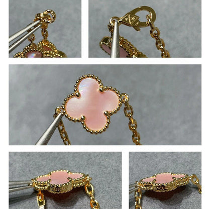 CLOVER 10 MOTIFS PINK MOP NECKLACE
