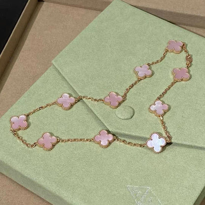 CLOVER 10 MOTIFS PINK MOP NECKLACE