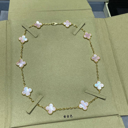 CLOVER 10 MOTIFS PINK MOP NECKLACE
