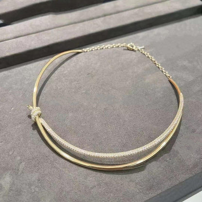KNOT DOUBLE ROW NECKLACE IN YELLOW GOLD WITH DIAMONDS