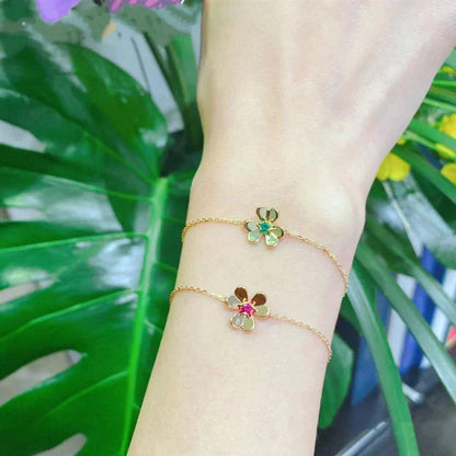 FRIVOLE GOLD FLOWER PINK MALACHITE BRACELET