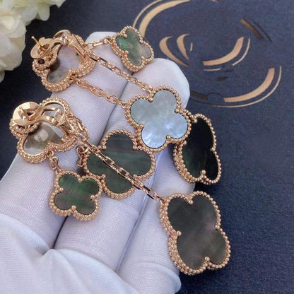 BOUCLES D'OREILLES DIANA CLOVER NACRE FONCÉE 4 MOTIFS OR ROSE