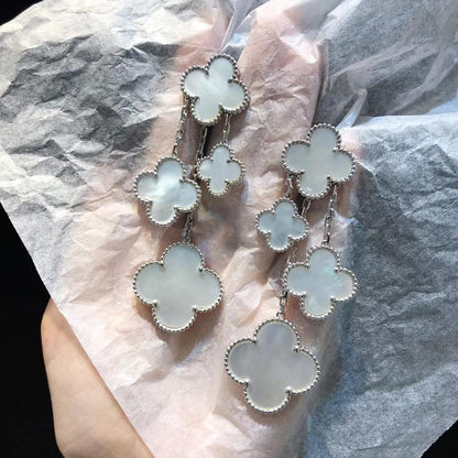 DIANA CLOVER EARRINGS WHITE MOP 4 MOTIFS SILVER