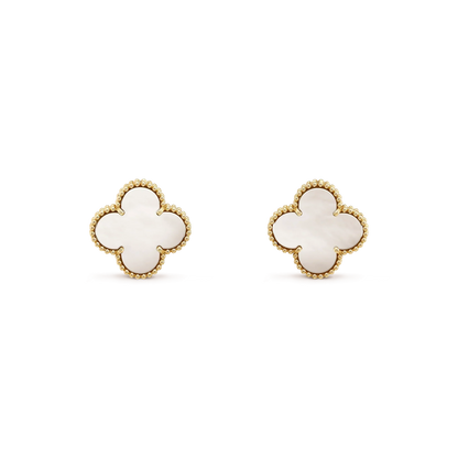 DIANA CLOVER MEDIUM 1 MOTIFS  WHITE MOP STUD EARRINGS