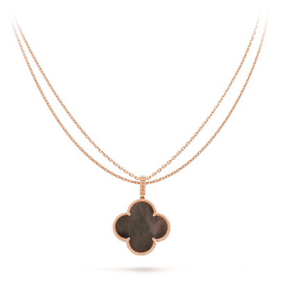 Collier Diana Clover 25 mm en or et nacre foncée avec gros trèfle
