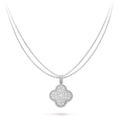 CLOVER 25MM SILVER FULL DIAMOND BIG CLOVER NECKLACE