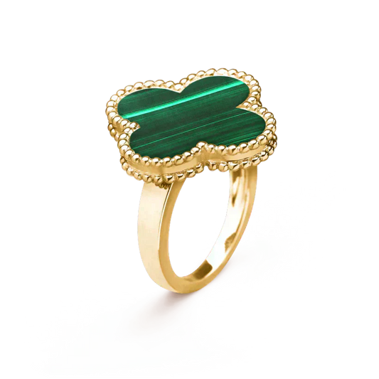 BAGUE DIANA TRÈFLE MALACHITE