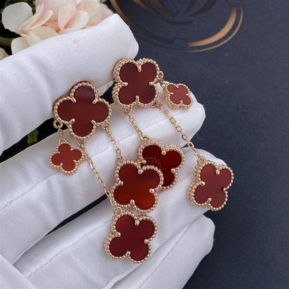 BOUCLES D'OREILLES DIANA CLOVER CORNALINE 4 MOTIFS OR ROSE