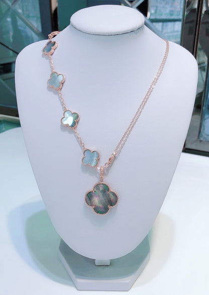 DIANA COMBINED BRACELET 5 MOTIFS AND NECKLACE DARK MOP ROSE GOLD