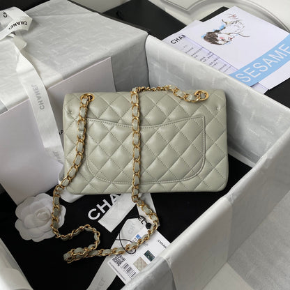 Medium Classic Flap Bag 23cm Light Grey Lambskin Gold Hardware