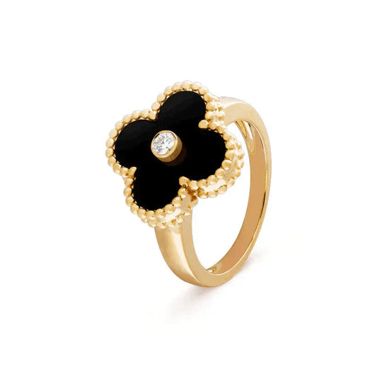 BAGUE DIANA TRÈFLE ONYX OR DIAMANT
